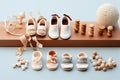 Baby shoes and teethers banner. Organic newborn accessories, branding, small business idea