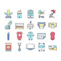 Baby Shop Selling Tool Collection Icons Set Vector .
