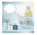 Baby shower announcement card with pram Royalty Free Stock Photo