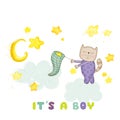 Baby Shower or Arrival Card - Baby Cat Catching Stars