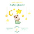 Baby Shower or Arrival Card - Baby Dog Catching Stars Royalty Free Stock Photo