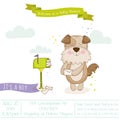 Baby Shower or Arrival Card - Baby Dog with Mailbox Royalty Free Stock Photo