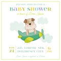 Baby Shower or Arrival Card - Baby Dog in a Plane Royalty Free Stock Photo