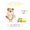 Baby Shower or Arrival Card - Baby Dog with Train Toy Royalty Free Stock Photo