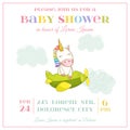 Baby Shower or Arrival Card - Baby Unicorn Girl Royalty Free Stock Photo