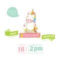 Baby Shower or Arrival Card - Baby Unicorn Girl Royalty Free Stock Photo