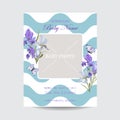 Baby Shower Arrival Card Template with Photo Frame. Floral Invitation with Iris Flowers and Butterflies Royalty Free Stock Photo