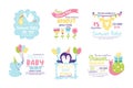 Baby shower badge happy mothers day insignias logotype sticker stamp icon frame and card design doodle vintage hand