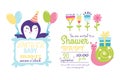 Baby shower badge happy mothers day insignias logotype sticker stamp icon frame and card design doodle vintage hand Royalty Free Stock Photo