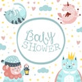 Baby Shower Banner Template with Cute Fairy Tale Characters Vector Illustration Royalty Free Stock Photo