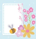 Baby shower, bee flowers decoration announce newborn welcome template card Royalty Free Stock Photo