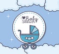 Baby shower blue pram clouds sticker