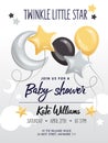 Baby shower boy and girl, invitation card with decorations and place for text. Greeting cards. Flat style. Vector Royalty Free Stock Photo