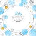 Baby Shower Boy invitation card design with watercolor blue circles. Royalty Free Stock Photo