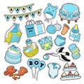 Baby Shower Boy Stickers, Badges, Patches for Birthday Party Decoration Royalty Free Stock Photo