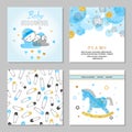 Baby Shower Boy vector set in blue and golden colors