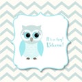 Baby shower for boys with blue owl, illustration Royalty Free Stock Photo