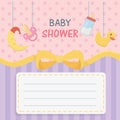 Baby shower card with accessories hanging Royalty Free Stock Photo
