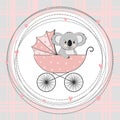 Baby shower card. Cartoon koala bear in stroller Royalty Free Stock Photo
