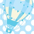 Baby shower card with cute blue hot air balloon on polka dot background vector cartoon for postcard and greeting card Royalty Free Stock Photo
