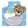 Baby shower card. Cute cartoon bear in the bathroom