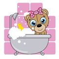 Baby shower card. Cute cartoon bear in the bathroom