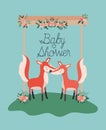 Baby shower card with cute foxes couple