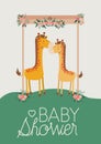 Baby shower card with cute jiraffes couple Royalty Free Stock Photo