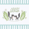 Baby shower card with cute raccoons couple