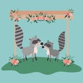 Baby shower card with cute raccoons couple