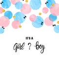 Baby Shower card design with abstract watercolor pink and blue circles Royalty Free Stock Photo