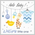 Baby shower card with ghanging decorations