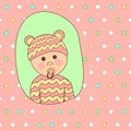 Baby Shower Card Design. Little Cute Girl in Beatiful Suit