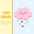 Baby shower card design template with cute pink cloud character Royalty Free Stock Photo