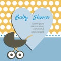 Baby Shower Card. Heart with Invitation and Pram on the Polka Do