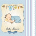 Baby shower card with little baby boy sleep Royalty Free Stock Photo