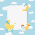 Baby shower card with rubber duck and accessories Royalty Free Stock Photo