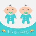 Baby shower card. It's a twins boys. Royalty Free Stock Photo