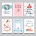 Baby shower card set for boy for girl Happy birthday party its a boy its a girl invitation card poster vector Royalty Free Stock Photo