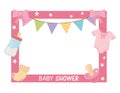 Baby shower card with sqaure frame and accessories Royalty Free Stock Photo