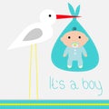 Baby shower card with stork. Its a boy.