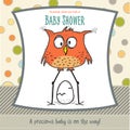 Baby shower card template with funny doodle bird