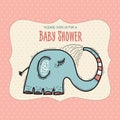 Baby shower card template with funny doodle elephant Royalty Free Stock Photo