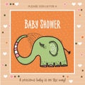 Baby shower card template with funny doodle elephant Royalty Free Stock Photo