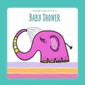 Baby shower card template with funny doodle elephant Royalty Free Stock Photo