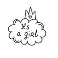 Baby shower cloud with crown for girls. It's a girl card. Vector iillustration.