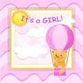 Baby Shower Concept. Cute Air Balloon With Teddybear And Place For Text. Girl Baby Shower Or Nursery Decor. Design For