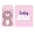 Baby shower, cute bear animal cartoon stripes background cards