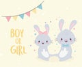 Baby shower cute boy or girl bunnies welcome newborn card