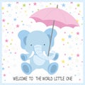 Baby shower with cute elephant and umbrelland colorful stars